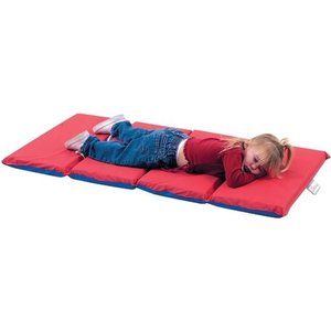 2" Toddler Nap Mat, Red-Blue, 4 Section Classroom Sleeping Mat, Kids Daycare